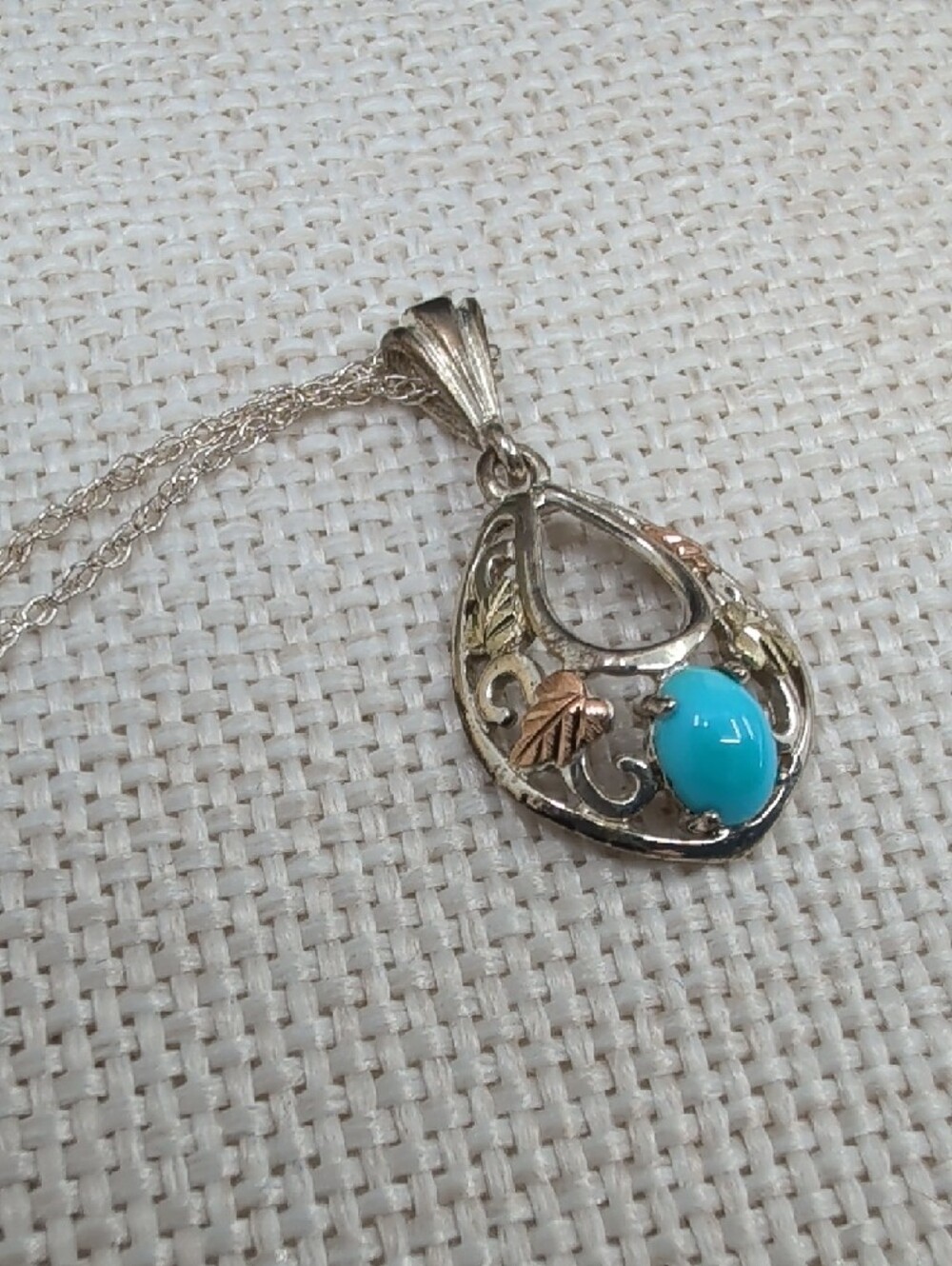 Coleman Black Hills Gold 12K Sterling Turquoise Pendant Necklace 16" w/ COA - Picture 9 of 17